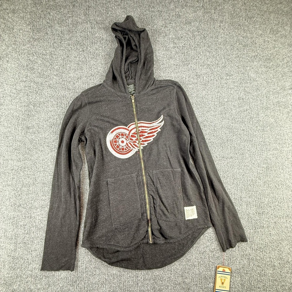 Detroit Red Wings Hoodie Womens XS Gray NHL Hockey Full Zip Retro Brand